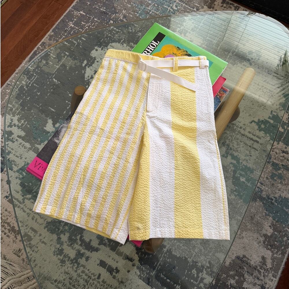Maison Kitsune x Olympia Le-Tan Poolside Seersucker Belted Shorts